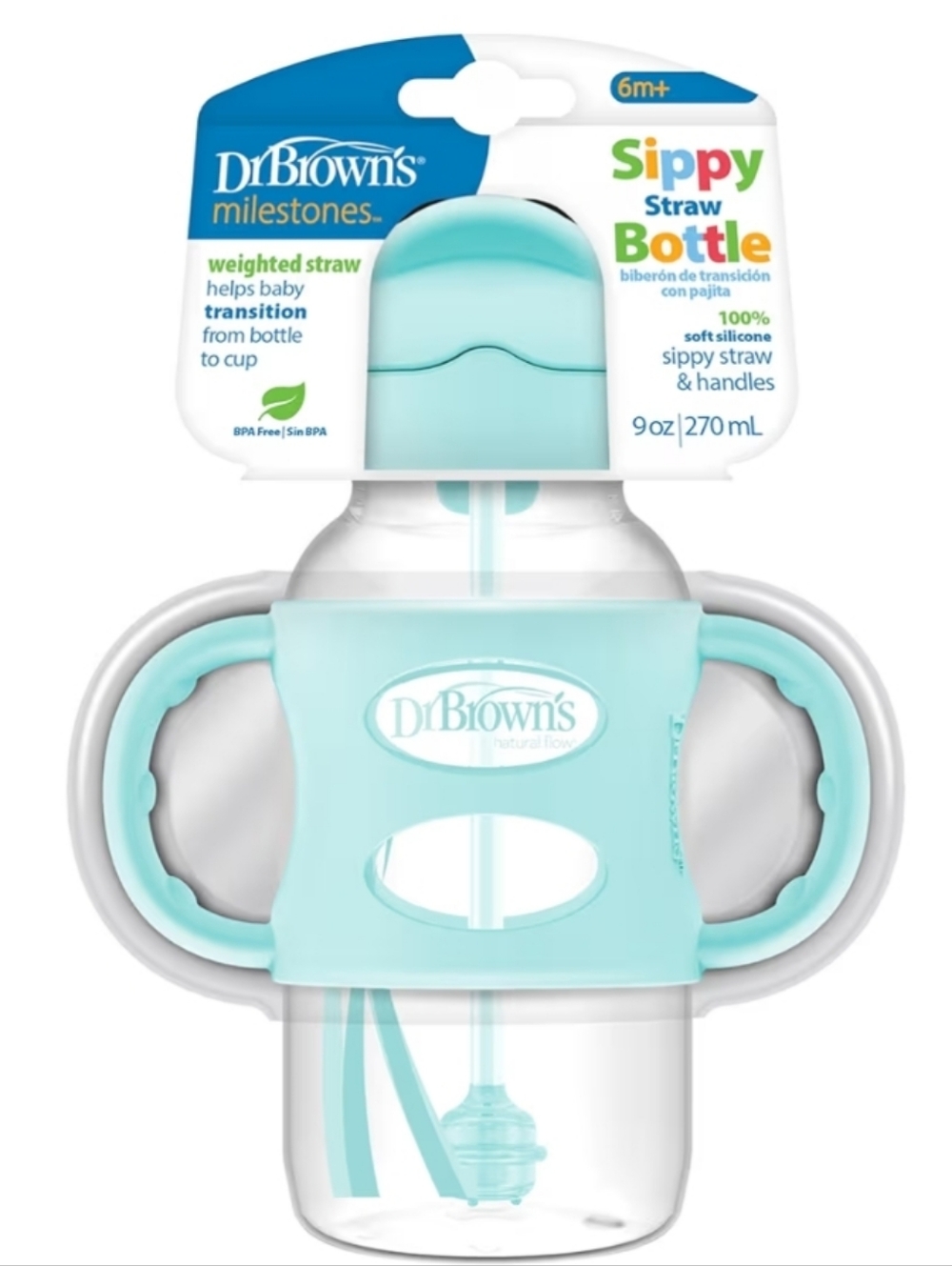 Dr. Brown's Sippy Straw Bottle with Handles - Mint